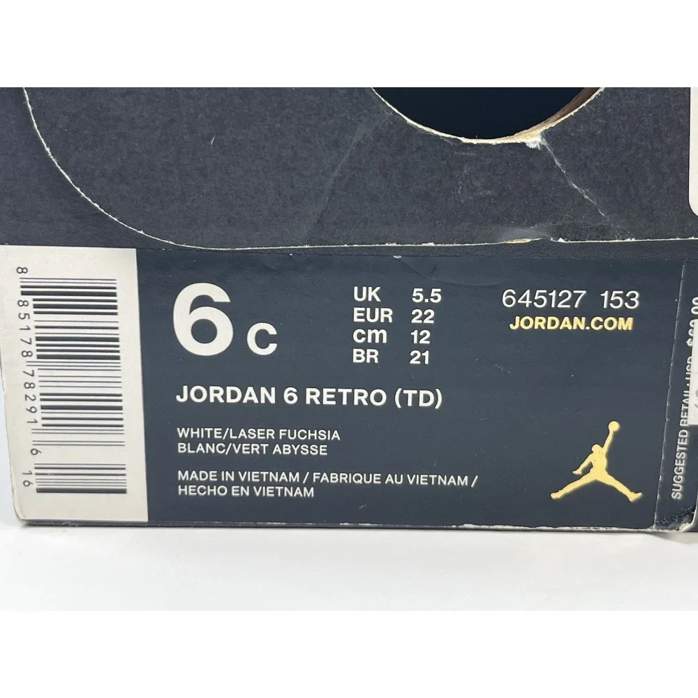 Air Jordan 6 Retro TD Size 6C Green Abyss Laser White Fuchsia 645127-153